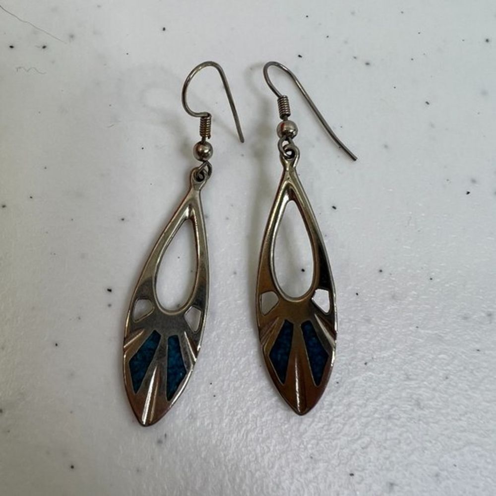 Southwestern Earrings Faux‎ Turquoise Chips Silver Tone Tribal Aztec Native Look